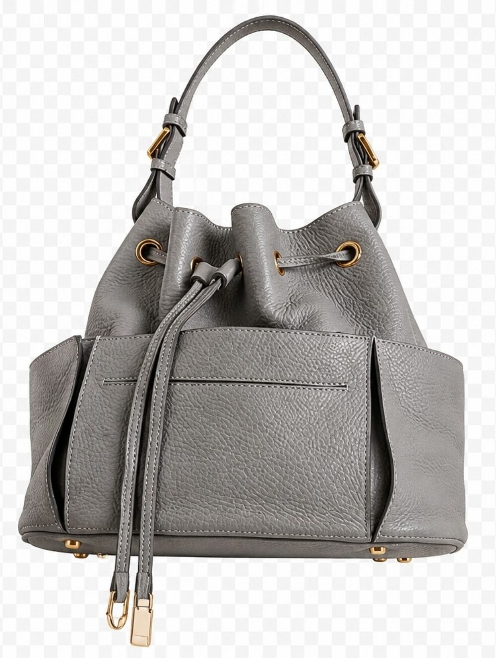 Loro Piana Gray Leather Drawstring Bucket Bag